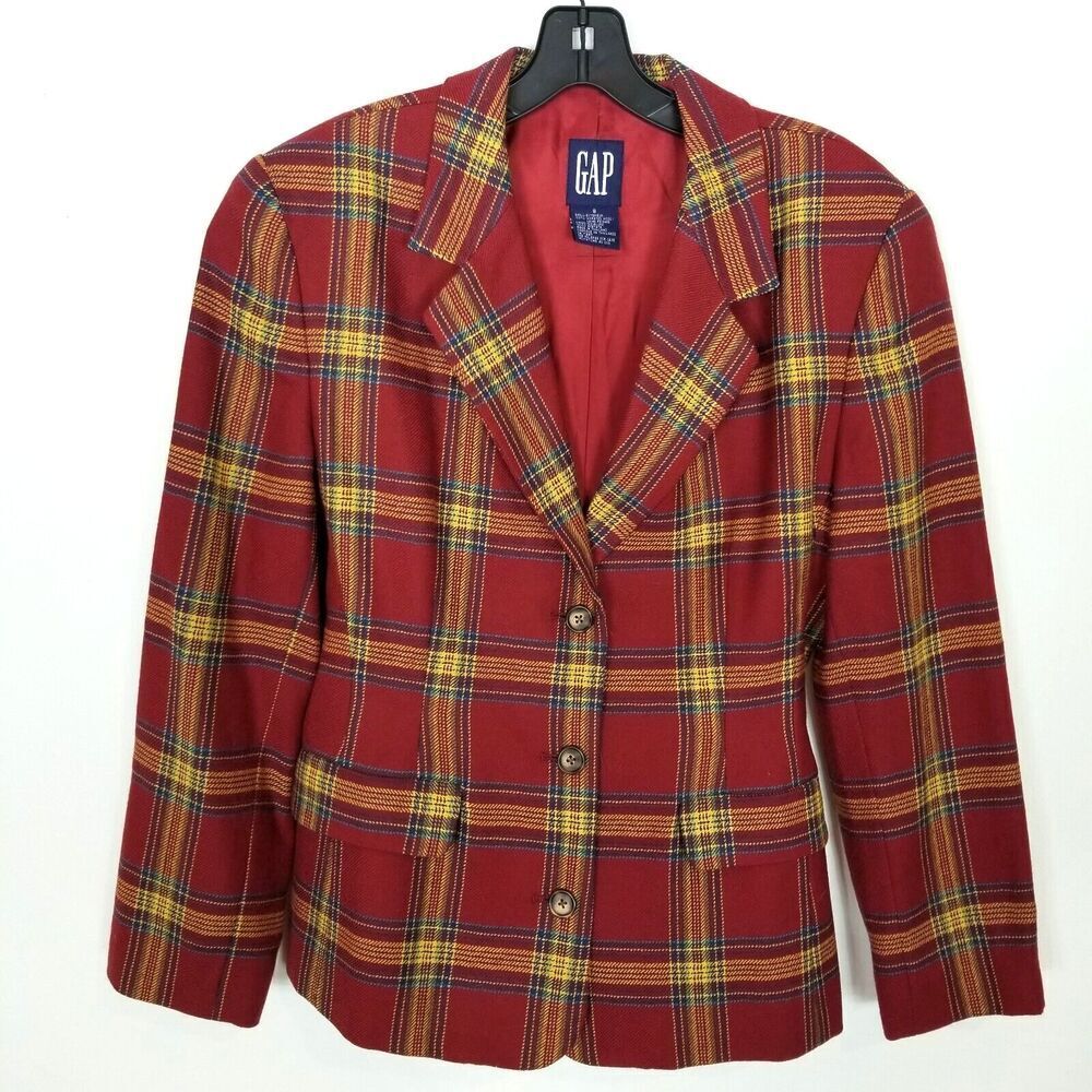 VTG Gap Women Worsted Wool Plaid Blazer Jacket Sz 8 Multicolor Academia Preppy